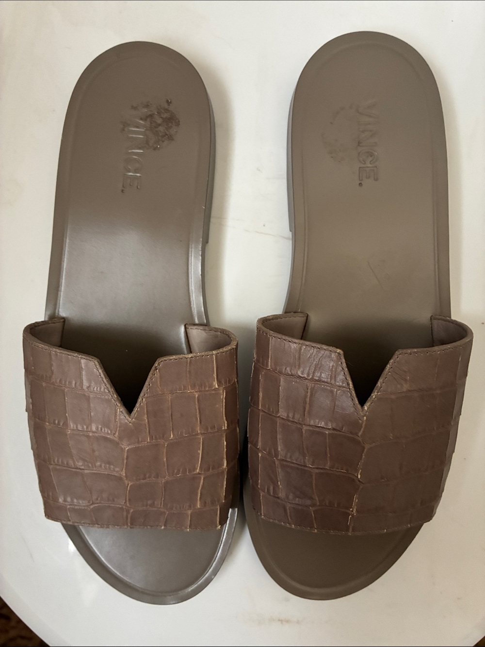 Vince Brown Croc-Embossed Slide Mules